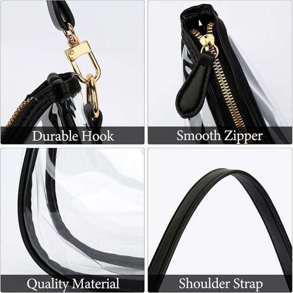 Women’s Clear PVC Shoulder Bag Hobo & Clutch for Events & Everyday Use - Picture 5 of 7